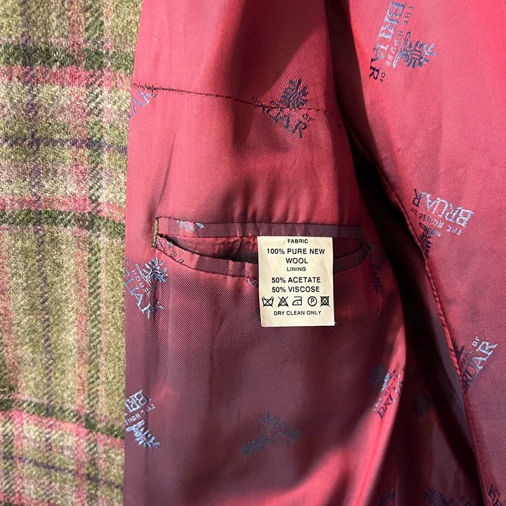 House of Bruar (Scottish) Plaid 100% Wool Lining Tweed Coat - Green w Pink/Lilac - Picture 3 of 7